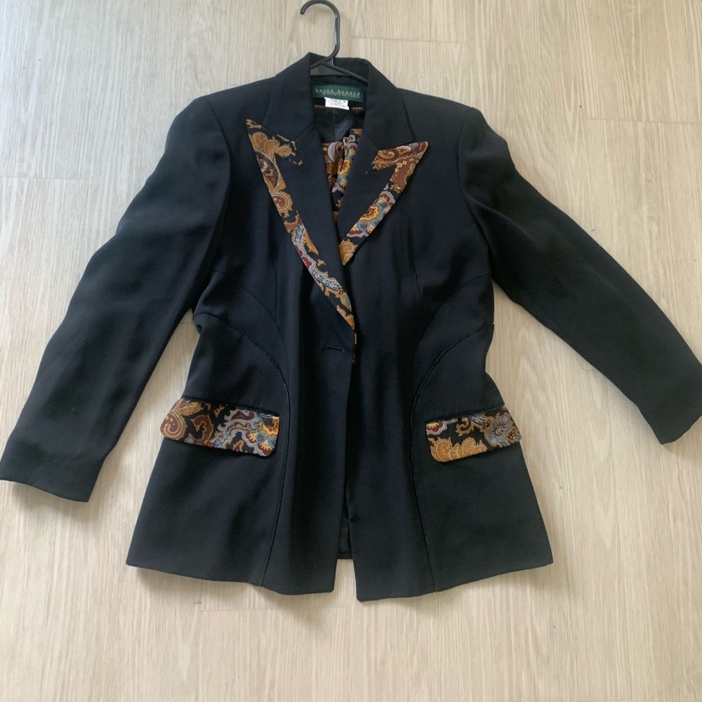 Harve benard by benard holtzman suit with multi paisley pattern.